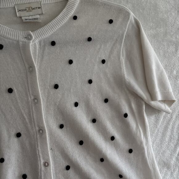 Vtg 90s Y2K Cardigan Polka Dots White Small Jaclyn Smith Fitted - Picture 4 of 7